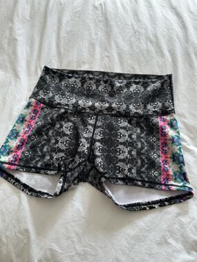 Prana Black Bike Shorts with Floral Side Panels, size XL
